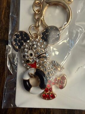 ItGirl Rhinestone ‘Mickey’ Inspired Keychain Charm w/Black & White Enamel